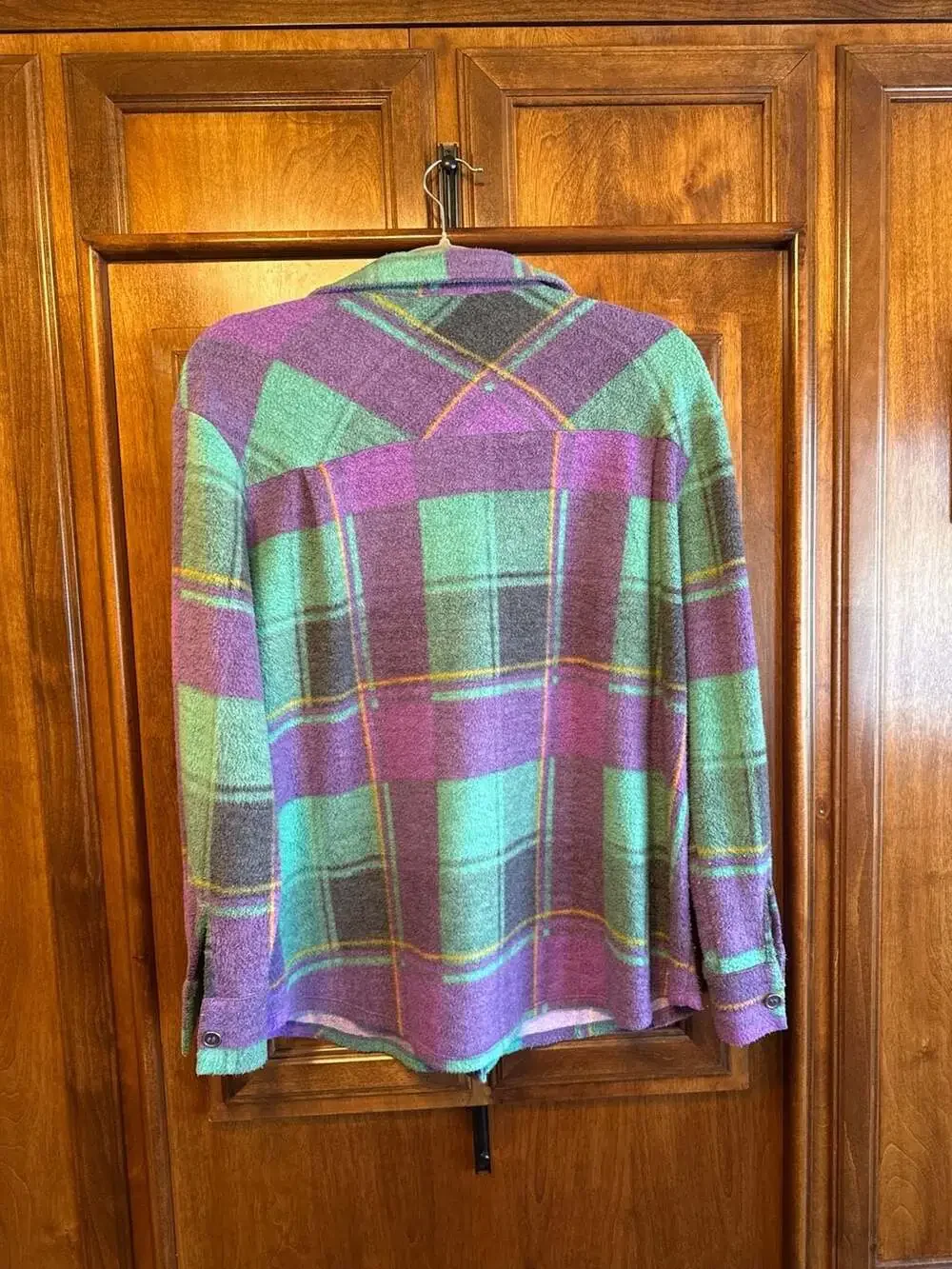 Zenana Purple and Green Plaid Brushed Long Sleeve Flannel Shacket QJL-1368Y